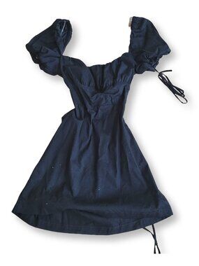 Ardene Women's Black Corset Lace Up Princess Puff Sleeve Summer Dress (size M)